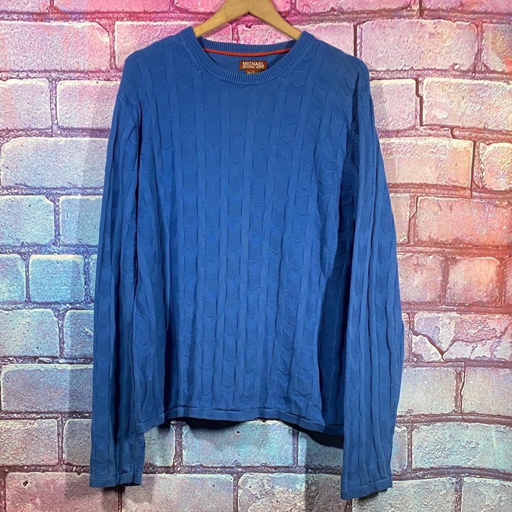 Michael Kors Textured Knit Sweater Blue Mens L Crewneck